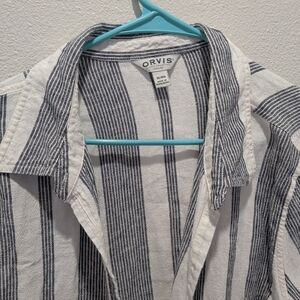 Orvis Men's Casual Striped Shirt - Navy and White